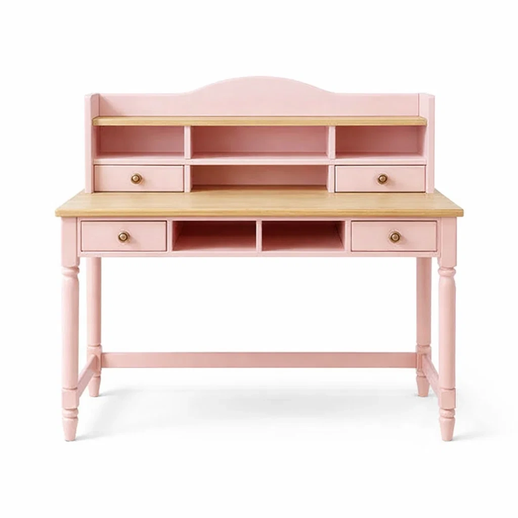 Schreibtisch Holz Rosa mit Schubladen und Regalen