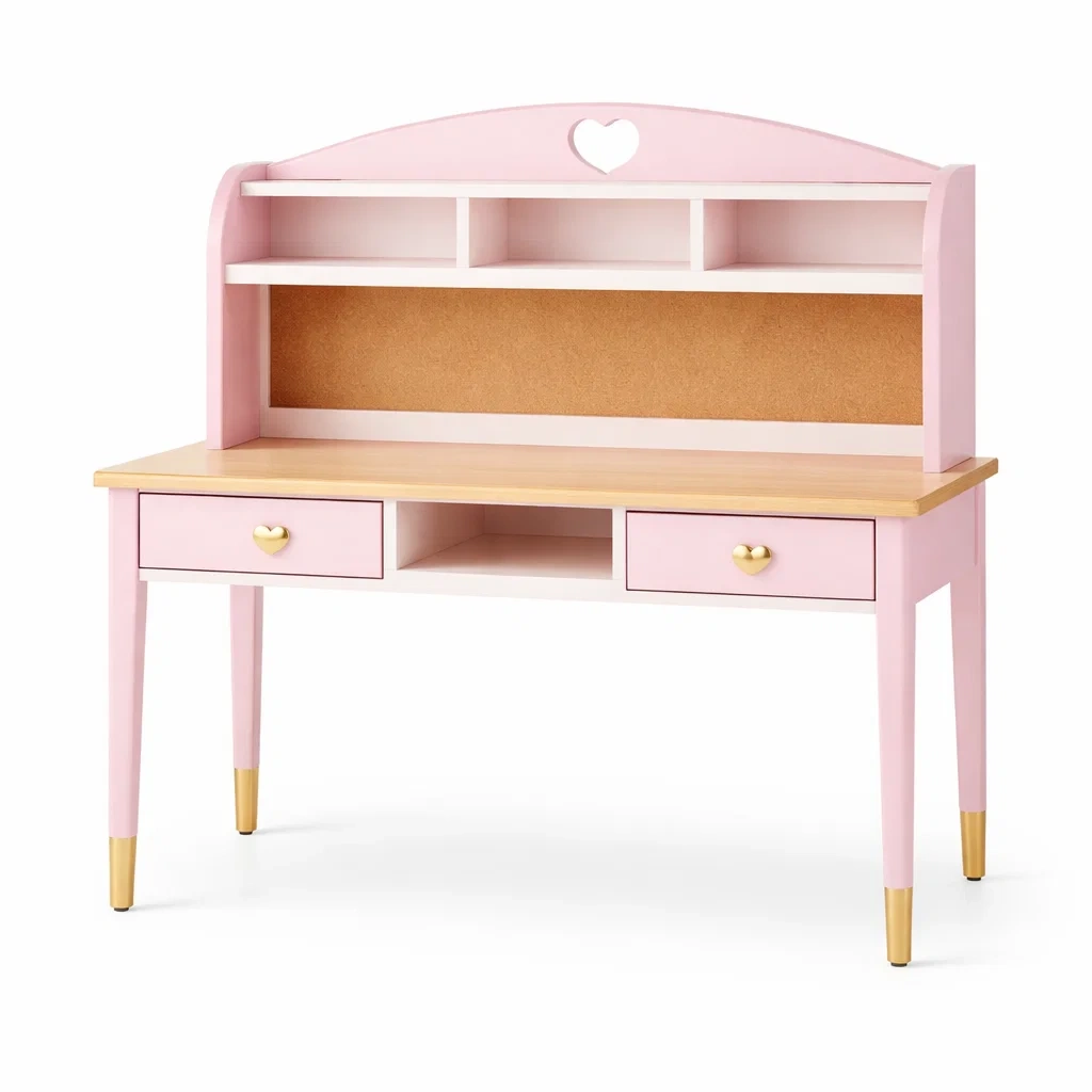 Schreibtisch Holz Rosa mit Schubladen und Regalaufsatz