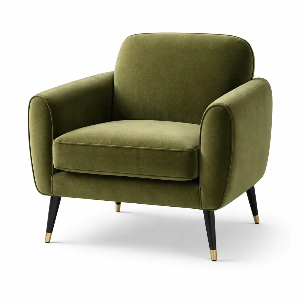 Sessel Samt Olivgrün mit Metallakzenten