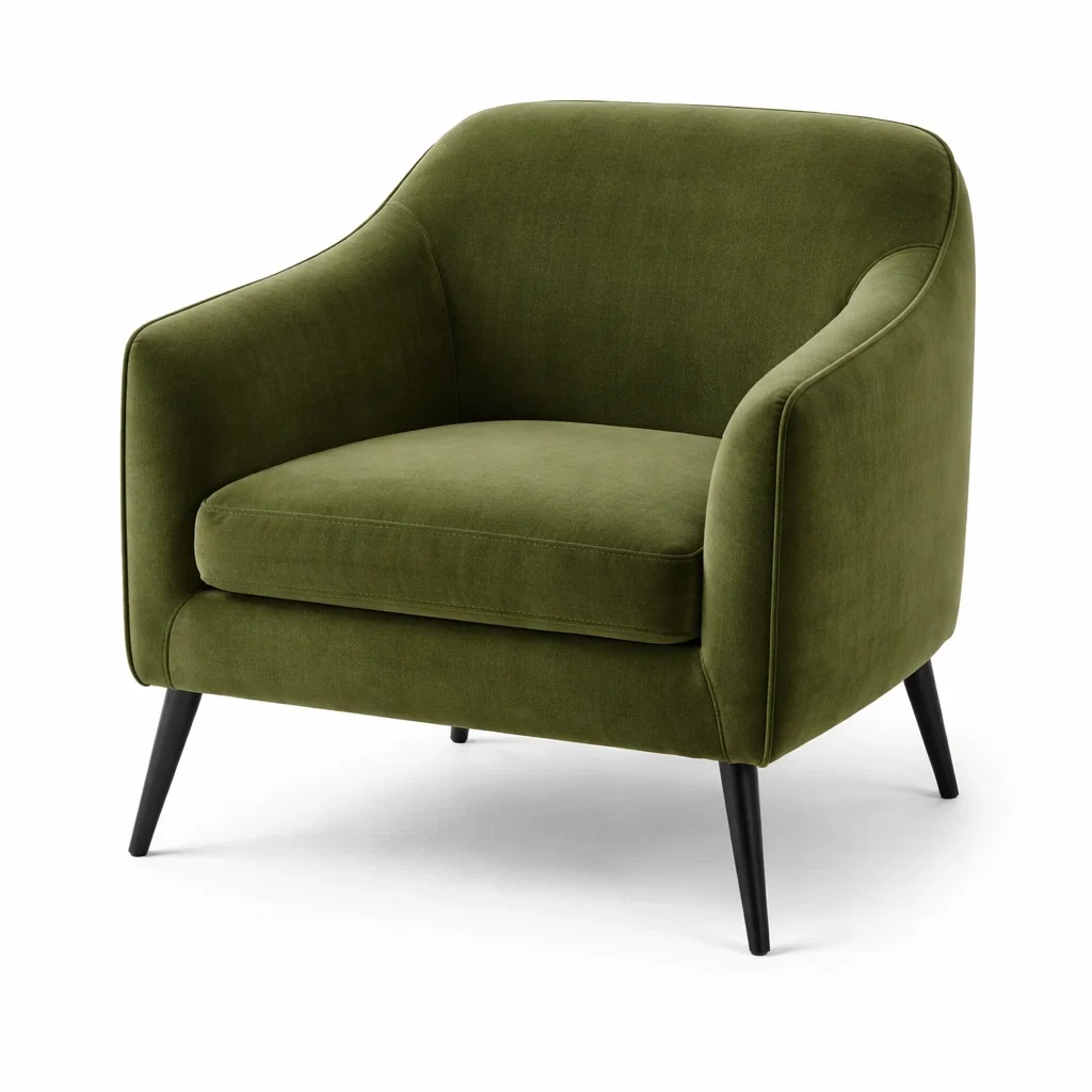 Sessel Stoff Olivgrün mit Metallbeinen