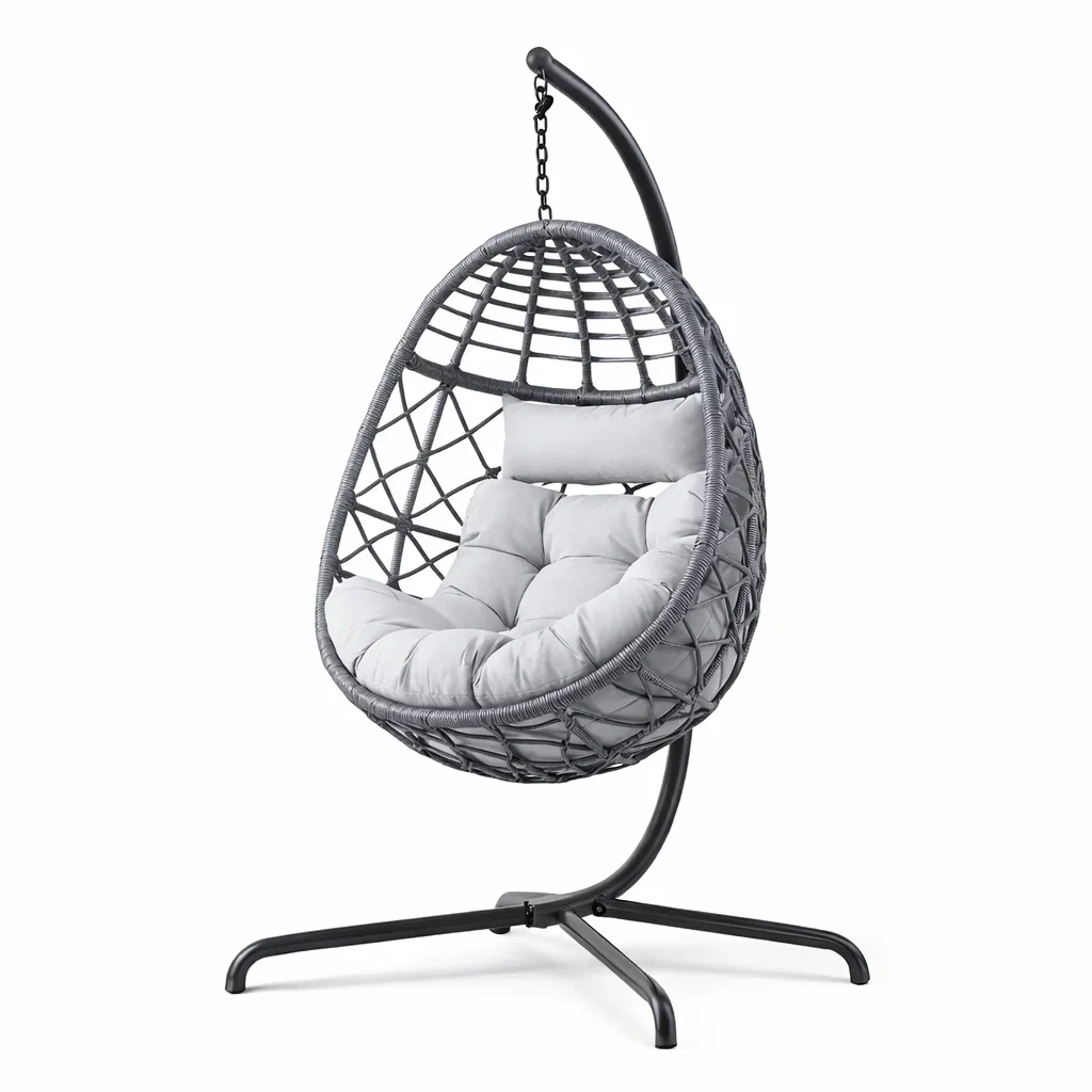 Hängesessel Polyethylen Rattan Stahl Grau Schwarz