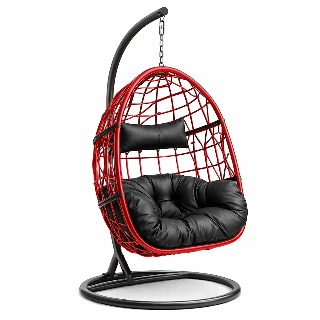 Hängesessel Stahl Kunstleder Rot Schwarz