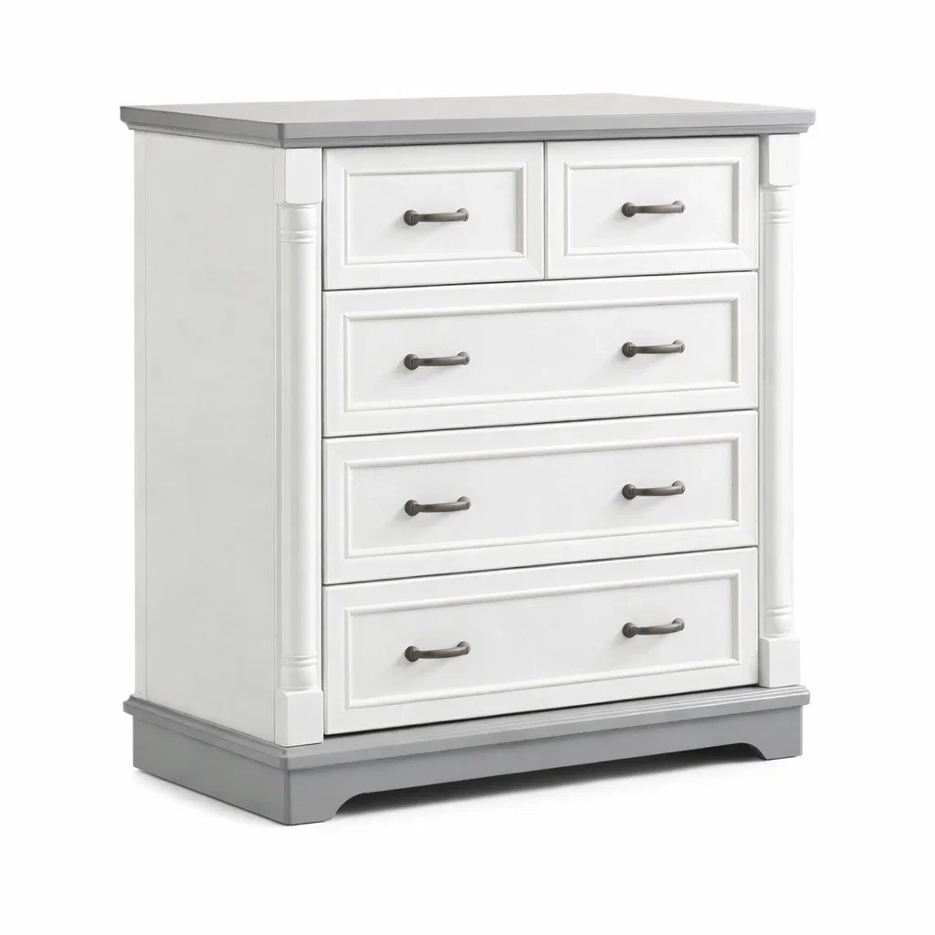 Kommode MDF Weiß Grau mit 5 Schubladen