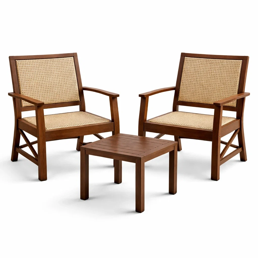 Balkonset Akazienholz Rattan Braun