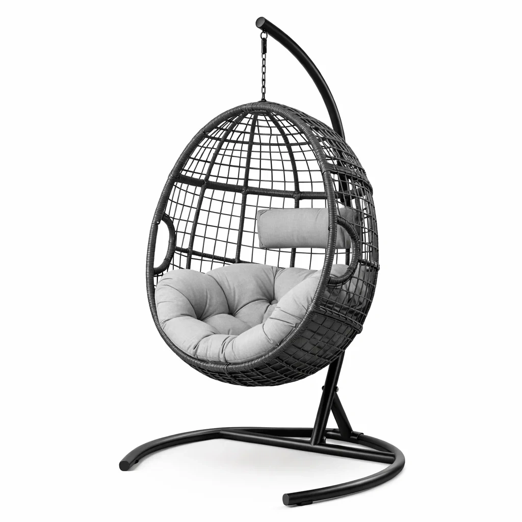 Hängesessel Rattan Stahl Schwarz Grau