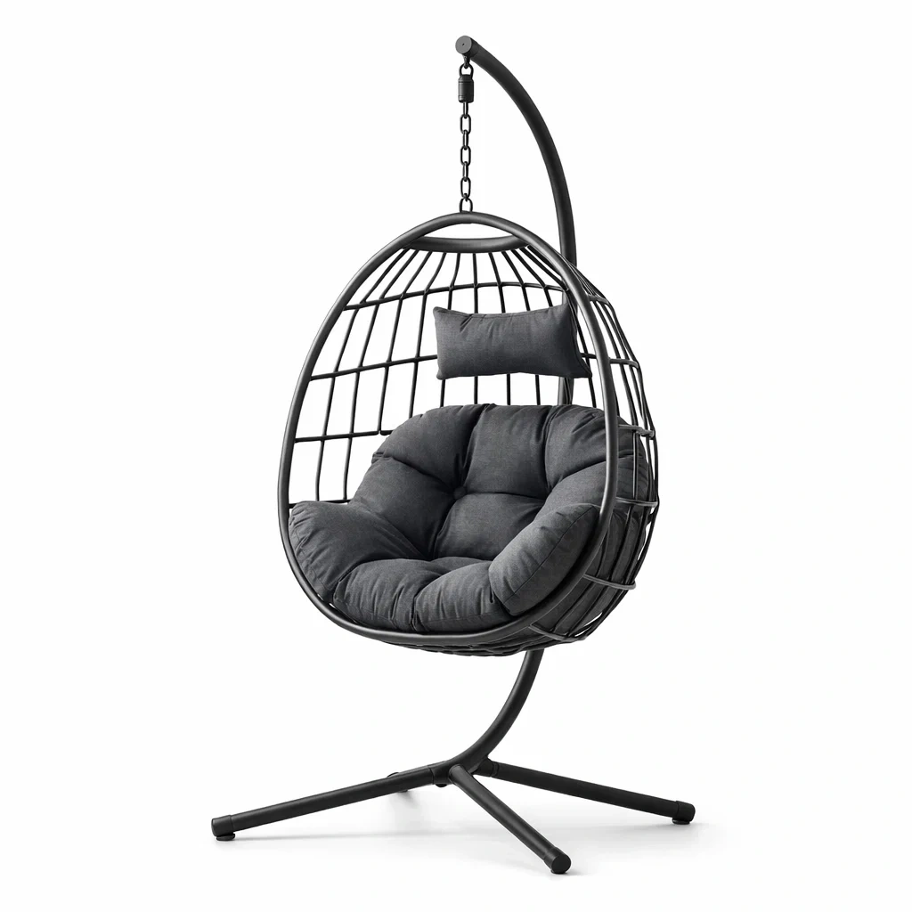 Hängesessel Stahl mit Polyesterkissen Schwarz