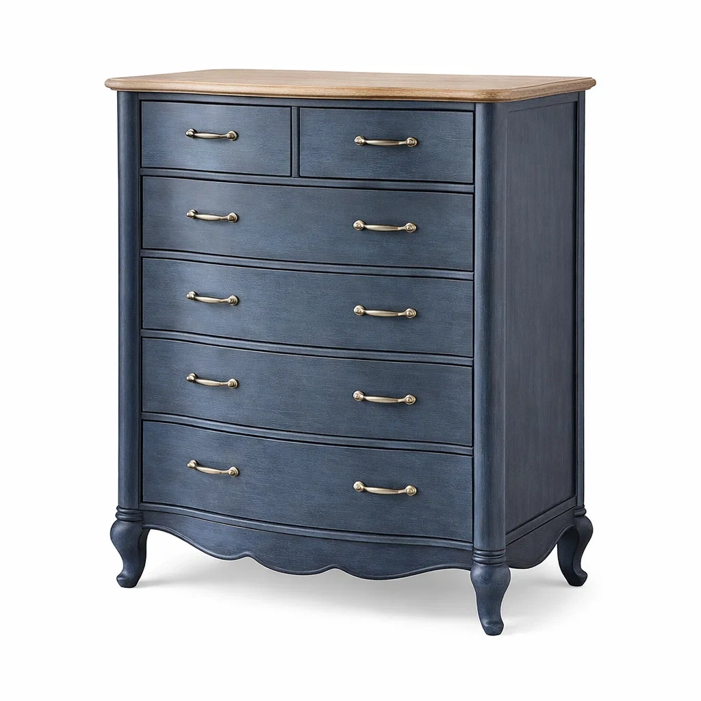 Kommode Holz Blau mit Eichenplatte und Schubladen