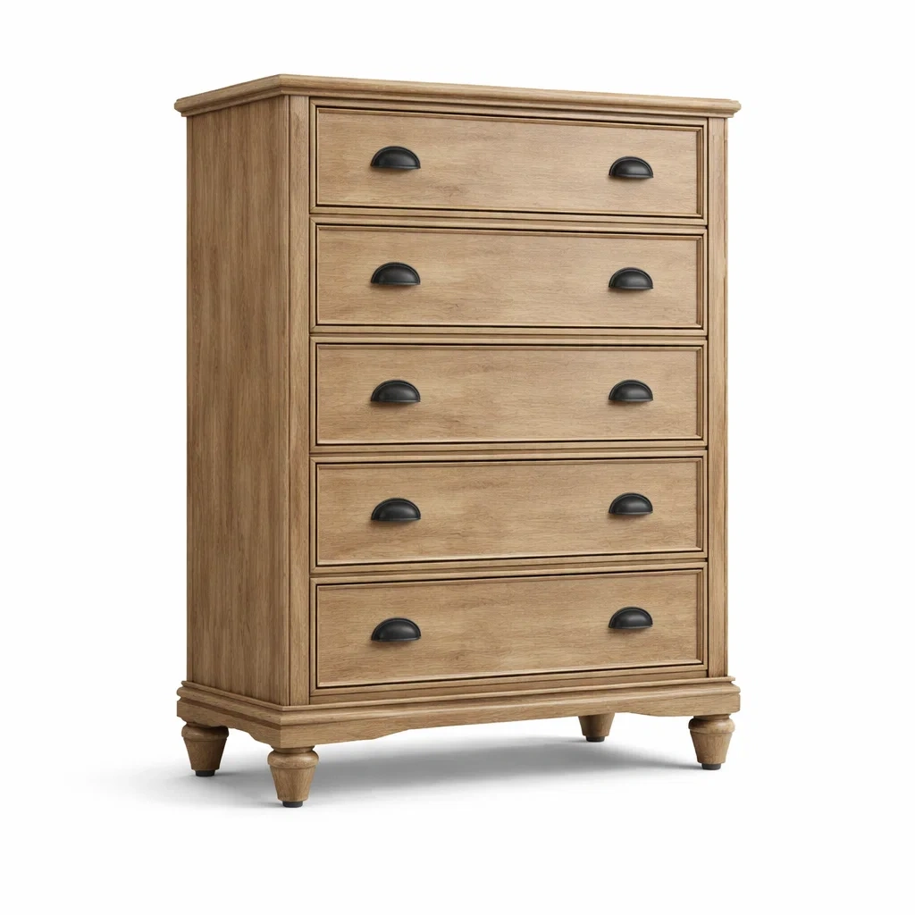 Kommode Eiche Holzfurnier Braun mit 5 Schubladen