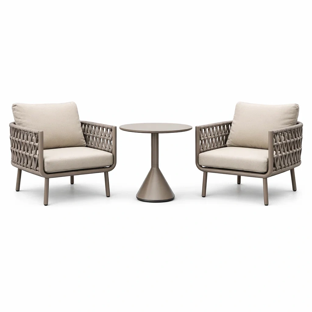 Balkonset Aluminium mit Tisch und synthetischem Rattan Geflecht Beige