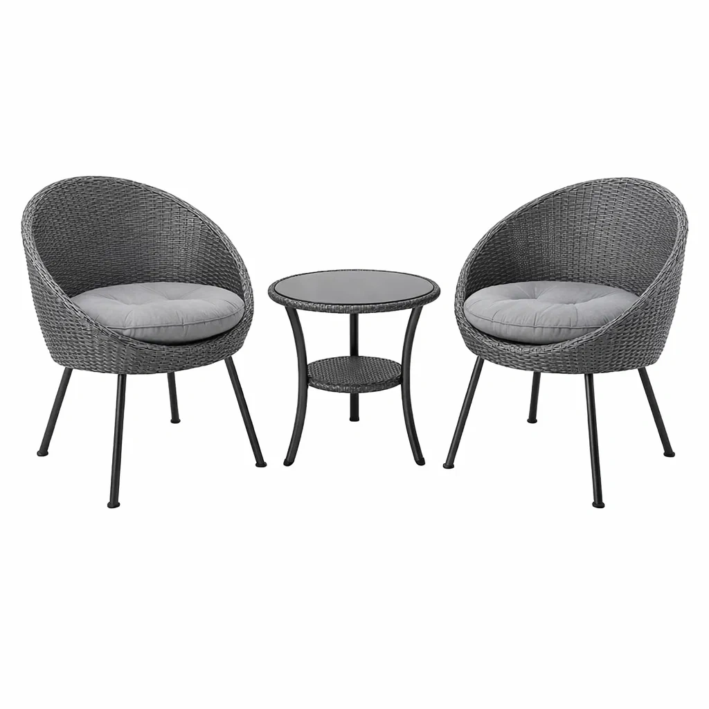 Balkonset Rattan mit gehärtetem Glas 3 teilig