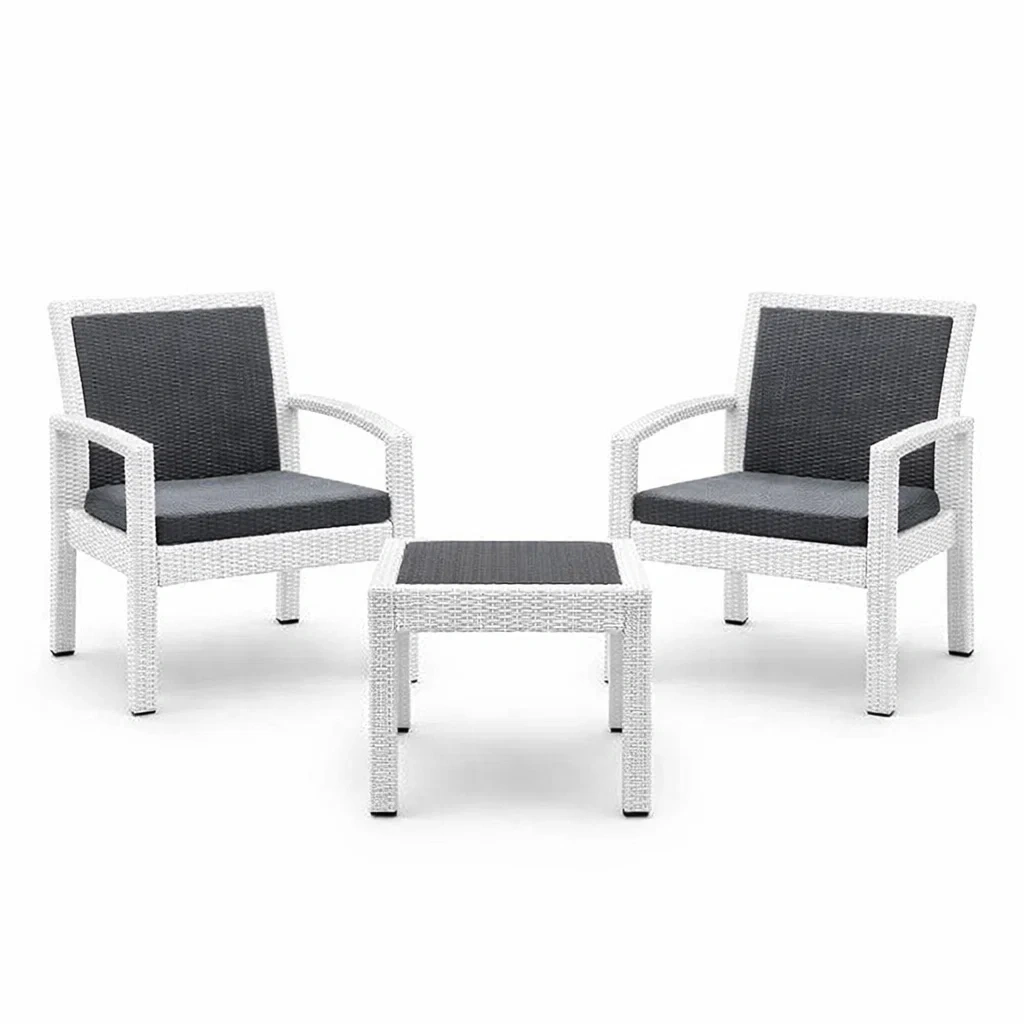 Balkonset Polyrattan Weiß Grau 3 teilig