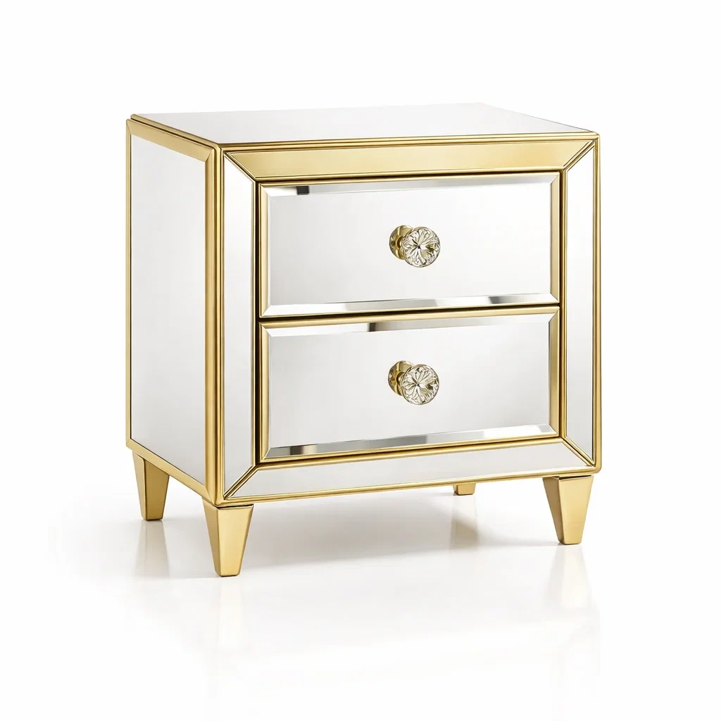 Nachttisch Glas Metall mit 2 Schubladen