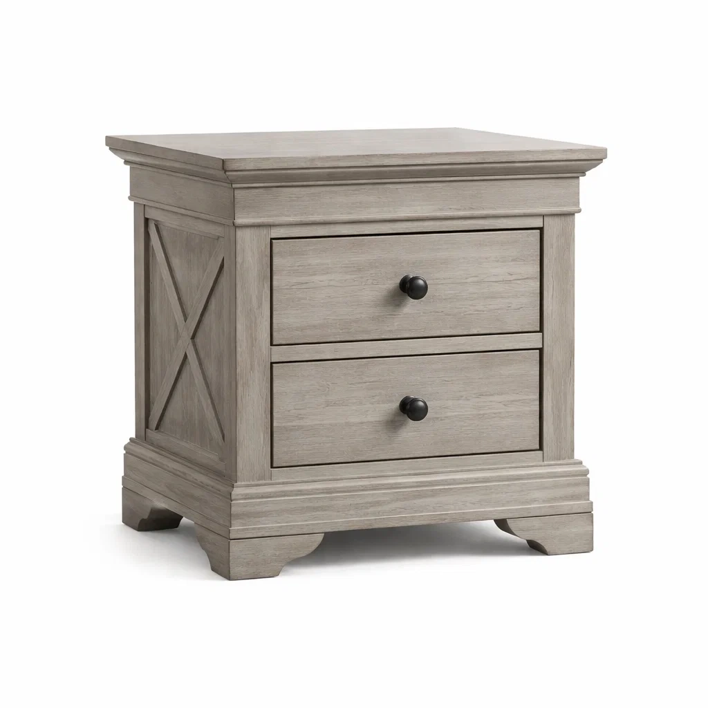 Nachttisch Holz Grau mit 2 Schubladen