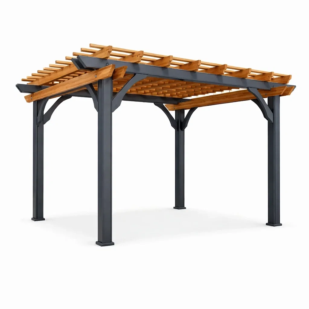 Pergola Stahl Holzoptik
