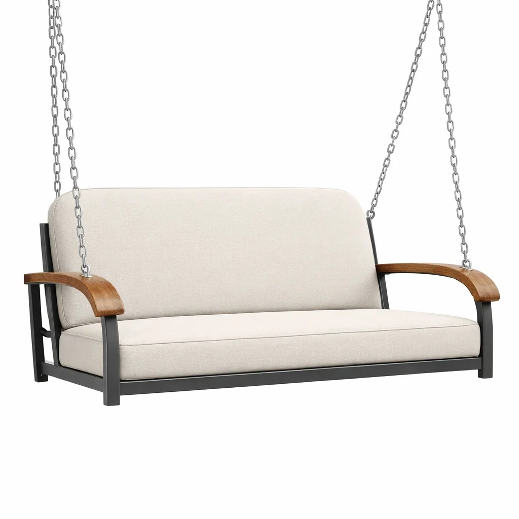 Schaukelbank Metall Holz Beige für 2 Personen