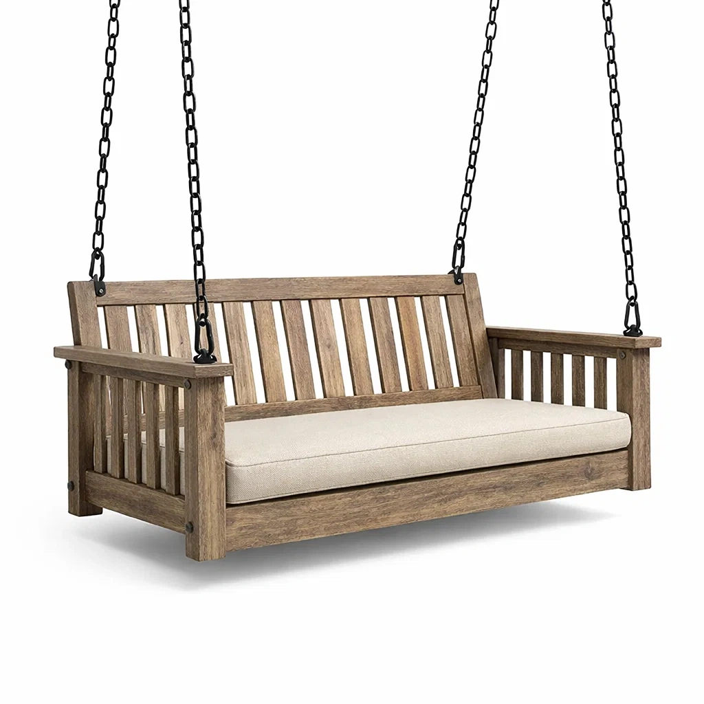 Schaukelbank Holz mit Polyesterkissen Braun Beige