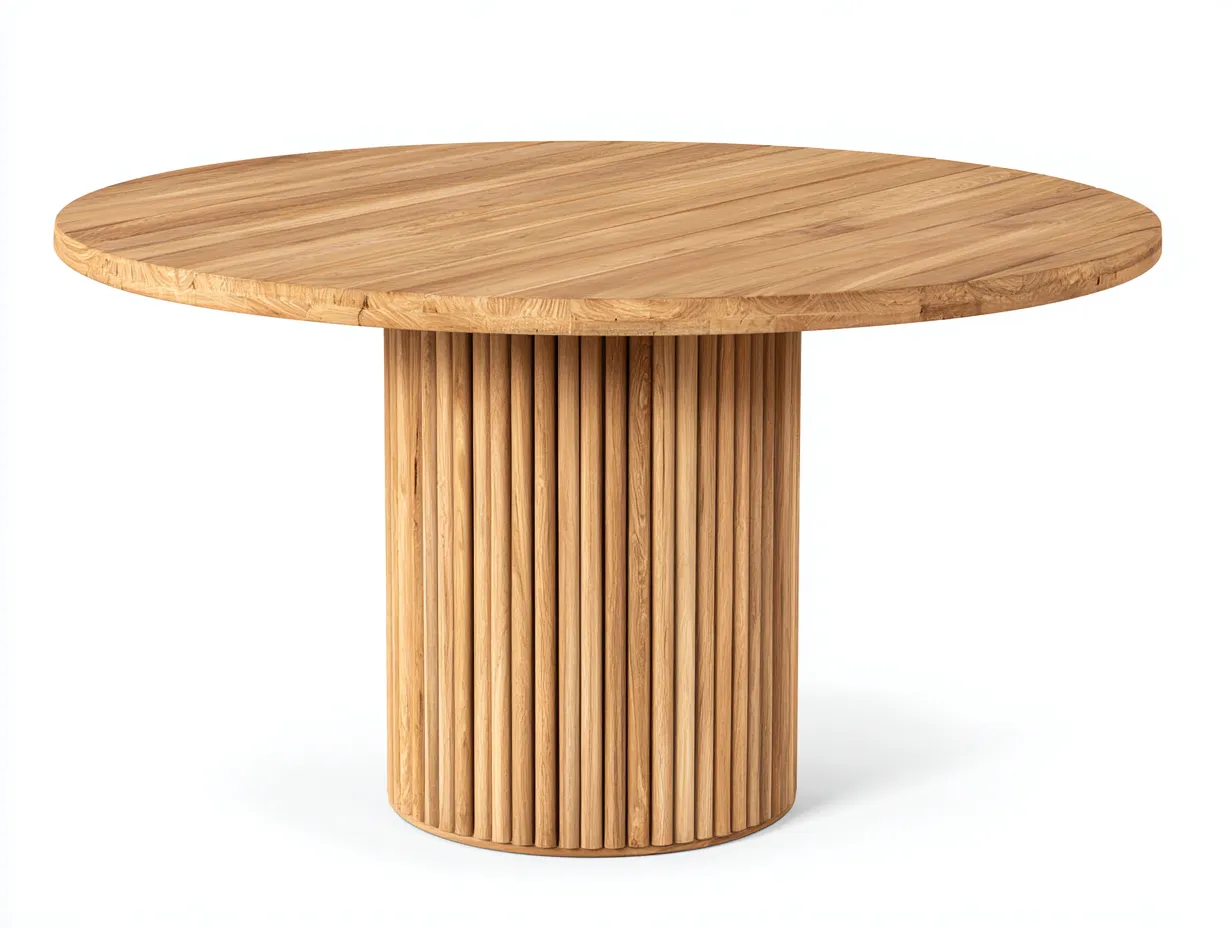 Mesas de jardín madera natural redonda base cilíndrica 130x130x75 cm - madera natural - diseño moderno para terraza o jardín-Sofaupshop