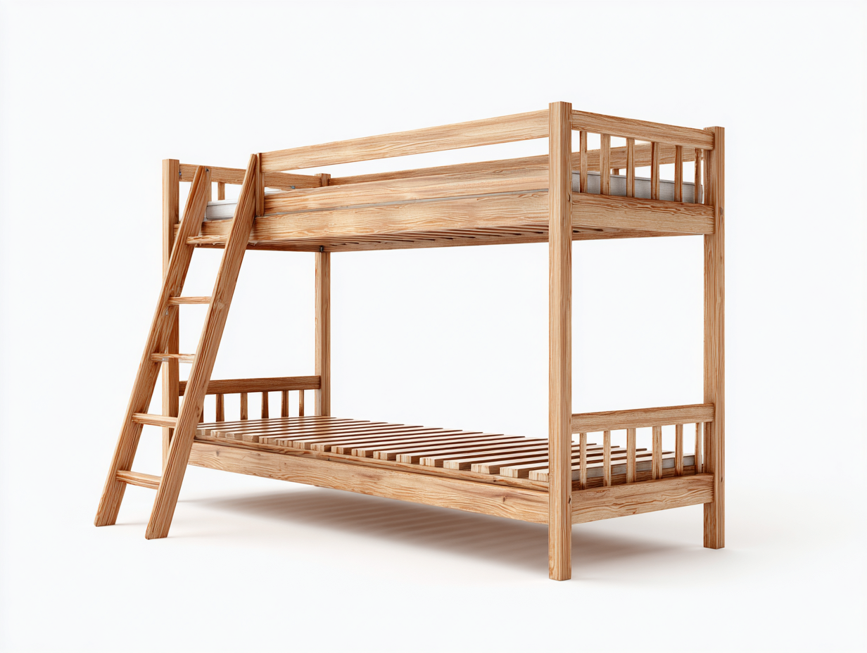 Literas madera maciza con escalera para dormitorio 200x100x165 cm - madera natural - diseño funcional-Sofaupshop