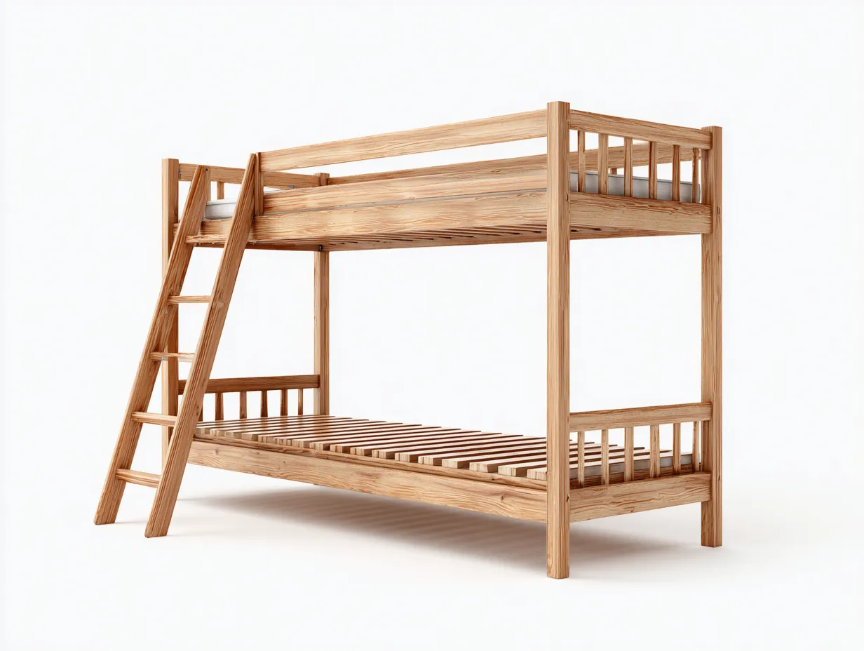 Literas madera maciza con escalera para dormitorio 200x100x165 cm - madera natural - diseño funcional-Sofaupshop