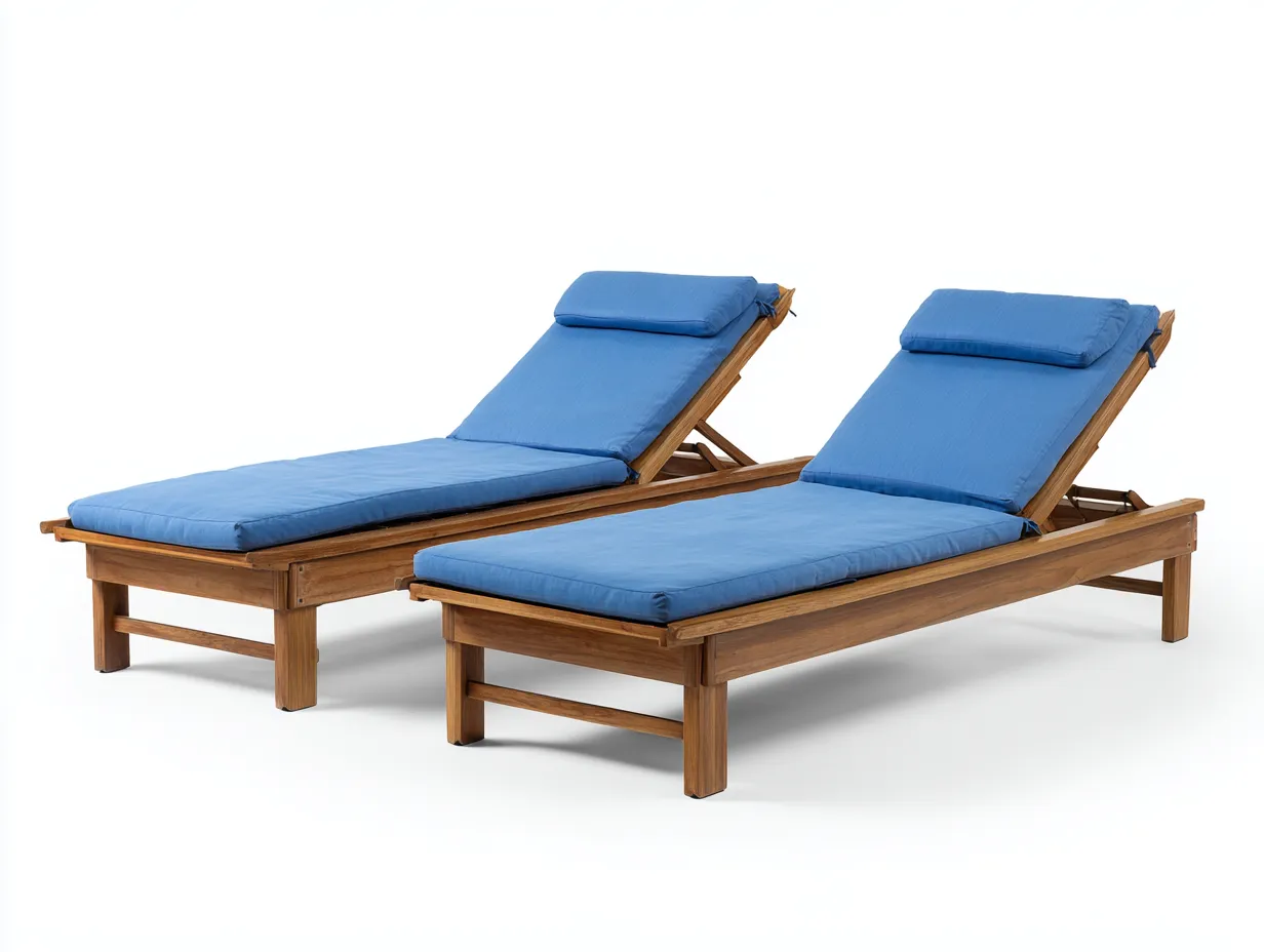 Tumbona de exterior madera tela 195x65x35 cm - marrón-azul - chaise longue reclinable jardín-Sofaupshop