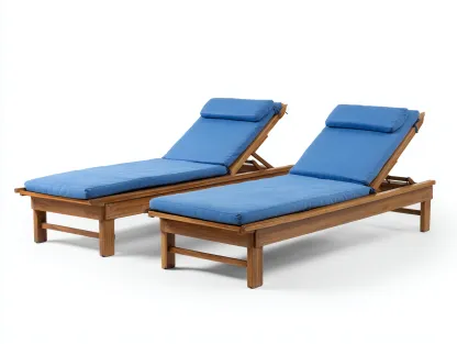 Tumbona de exterior madera tela 195x65x35 cm - marrón-azul - chaise longue reclinable jardín-Sofaupshop