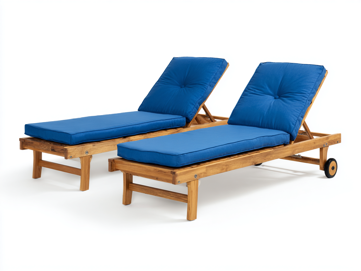 Tumbona de exterior de madera con cojín ajustable 200x70x35 cm - azul-marrón - diseño funcional-Sofaupshop