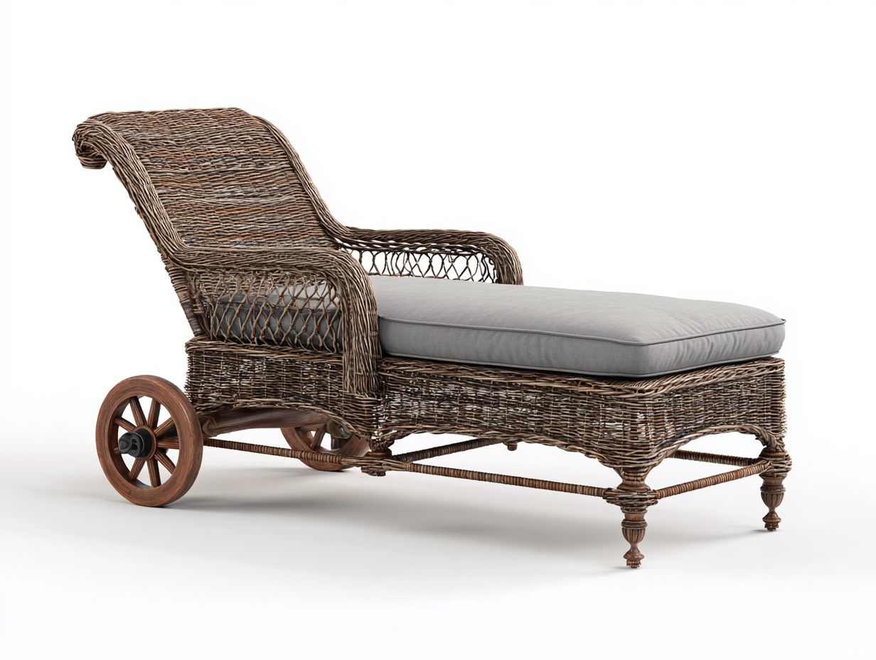 Tumbona de exterior ratán marrón con ruedas y cojín gris 195x70x88 cm - marrón-gris - diseño clásico para jardín o terraza-Sofaupshop