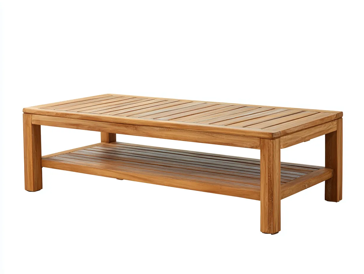 Mesas de jardín madera 120x60x45 cm - natural - mesa exterior con estante inferior-Sofaupshop