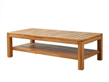 Mesas de jardín madera 120x60x45 cm - natural - mesa exterior con estante inferior-Sofaupshop