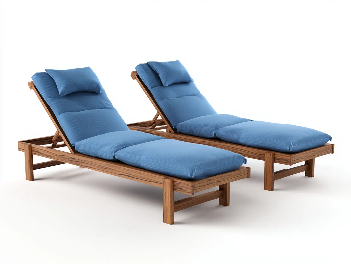 Tumbona de exterior madera natural con cojines azules ajustable 200x65x35 cm - madera natural-azul - diseño moderno para jardín o terraza-Sofaupshop