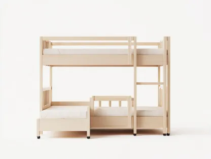 Literas madera natural con cama inferior y escalera 200x100x170 cm - madera natural - diseño moderno para dormitorio infantil-Sofaupshop