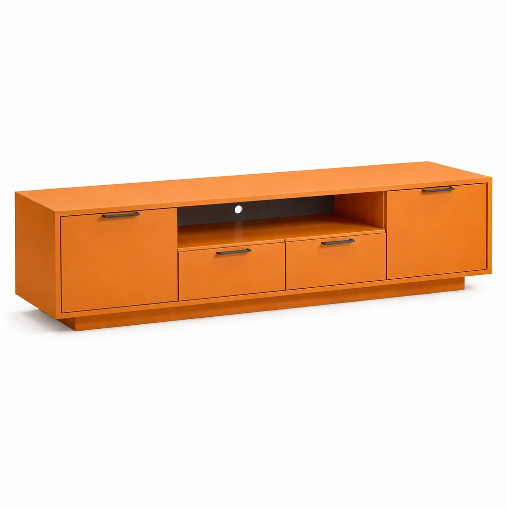 Meuble TV bas moderne avec rangement et tiroirs spacieux-calqiro