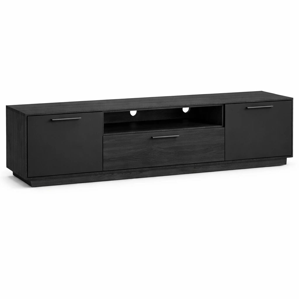 Meuble TV bas moderne avec rangement et tiroirs spacieux-calqiro