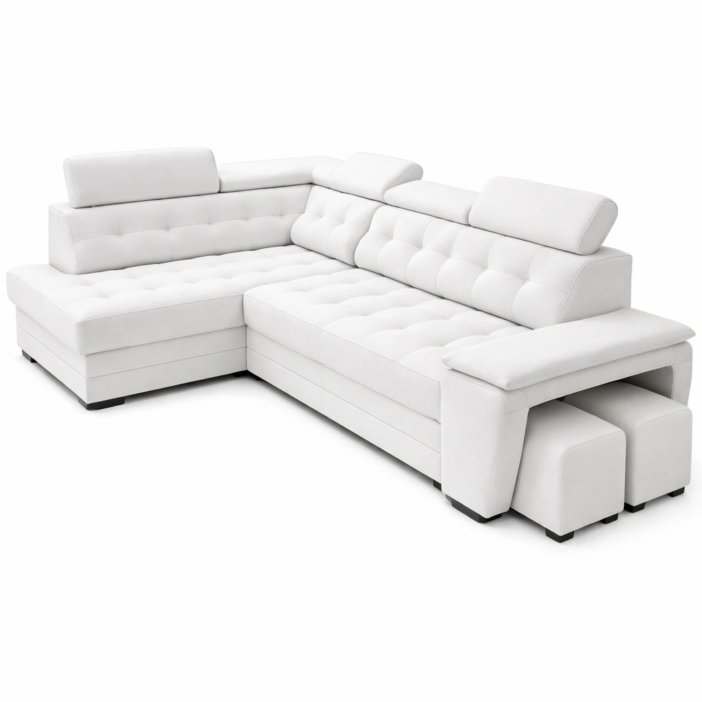 Canap dangle convertible avec repose-tte rglable et tabourets-rovenao