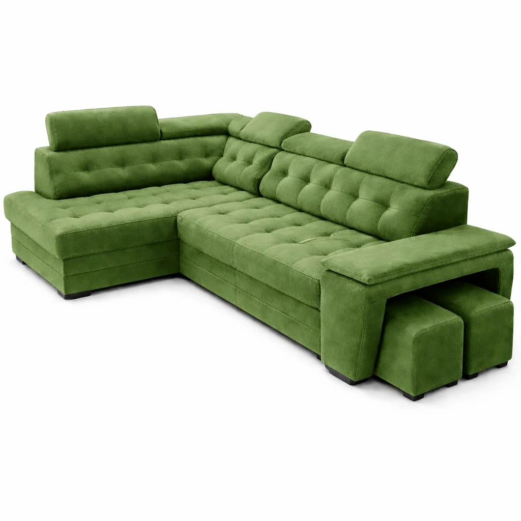 Canap dangle confortable avec repose-tte rglable et tabourets intgrs-rovenao