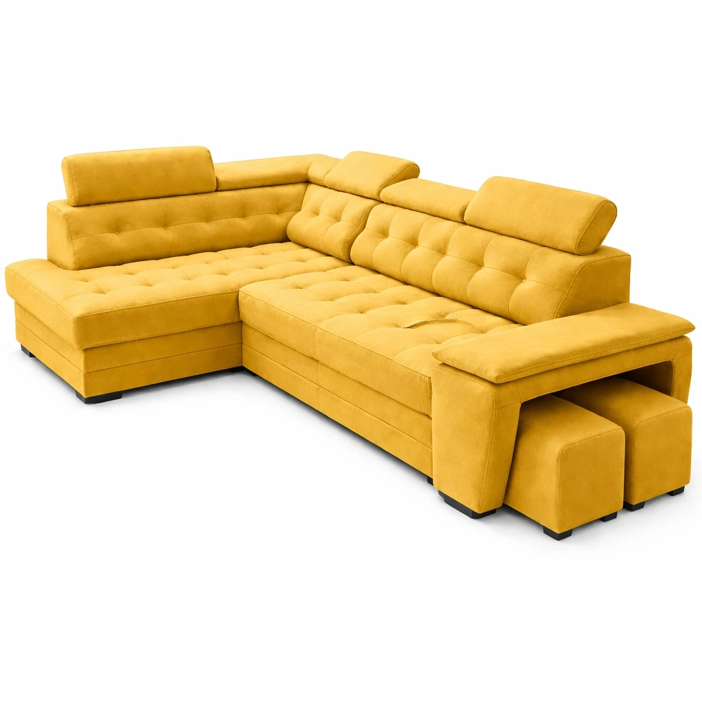 Canap dangle moderne avec repose-tte rglable et tabourets intgrs-rovenao