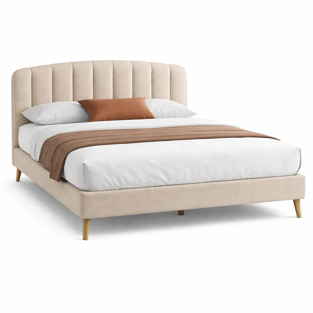 Lit double rembourr avec tte de lit capitonne design moderne-rovenao