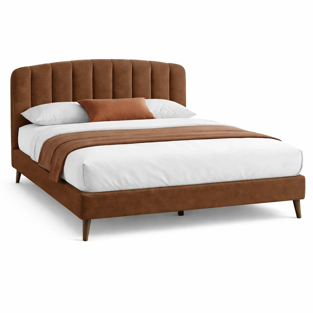 Lit double rembourr avec tte de lit haute et design contemporain-rovenao