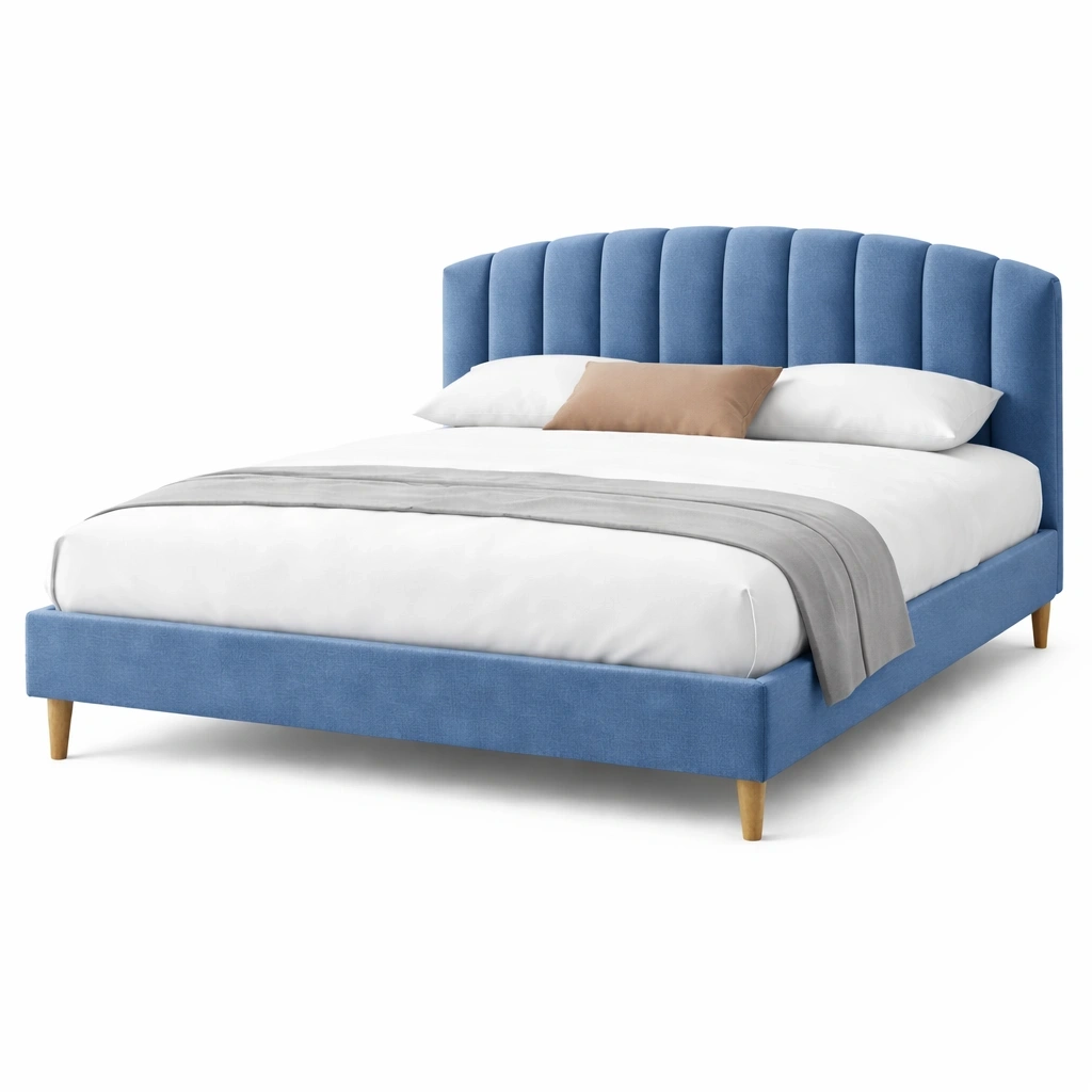 Lit double moderne avec tte de lit capitonne et finition textile-rovenao