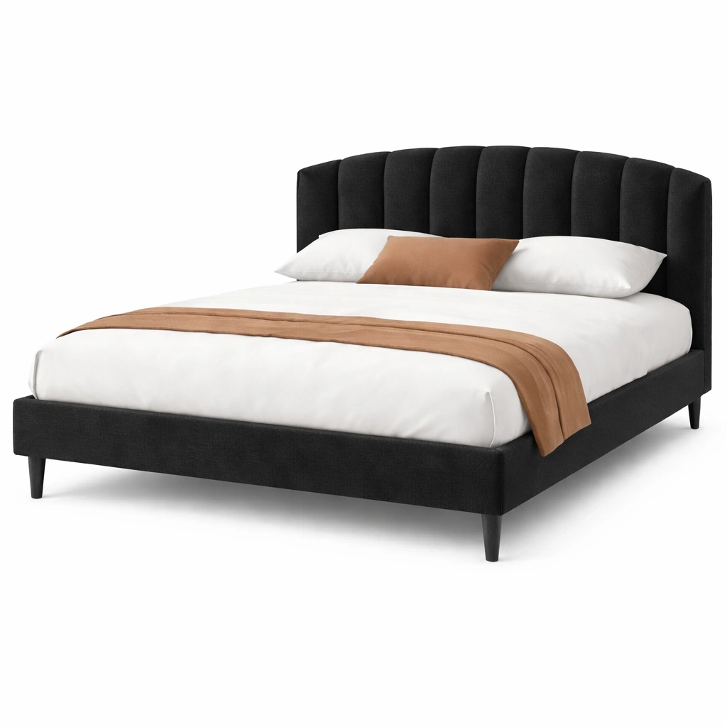 Lit double lgant avec tte de lit capitonne et structure stable-rovenao