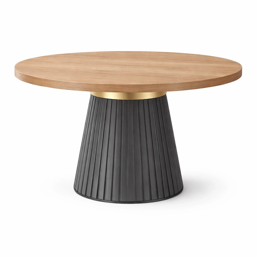 Table  manger ronde avec plateau bois et base centrale design-rovenao
