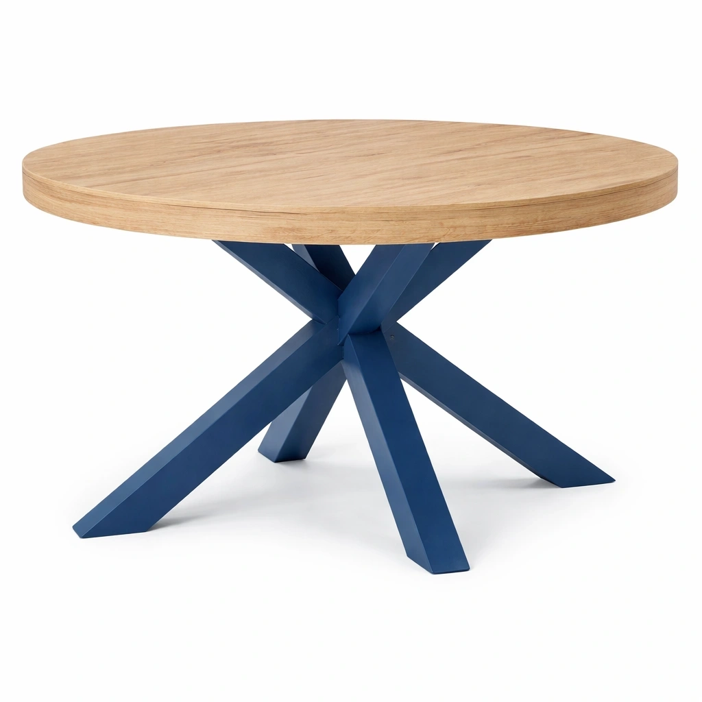 Table  manger ronde avec plateau bois et pieds croiss design-rovenao