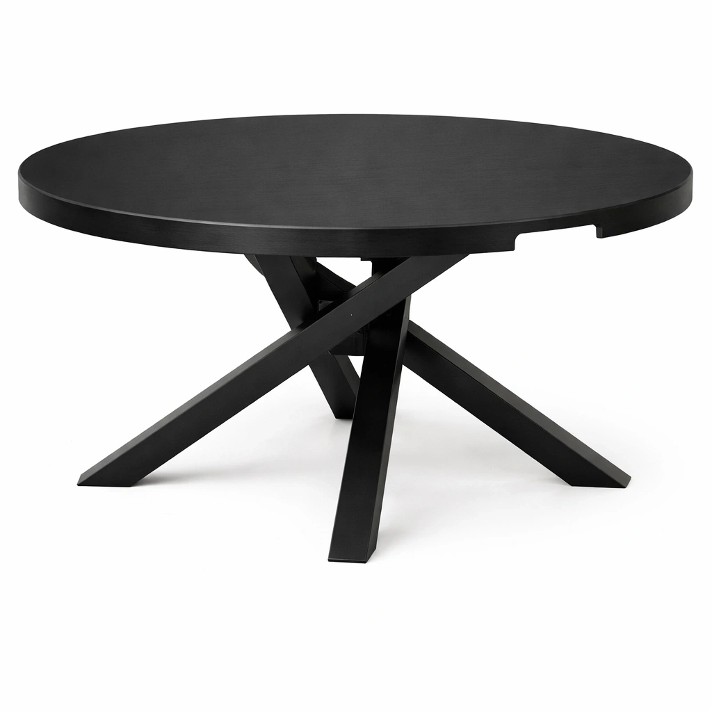 Table  manger ronde avec plateau noir et base croise design moderne-rovenao