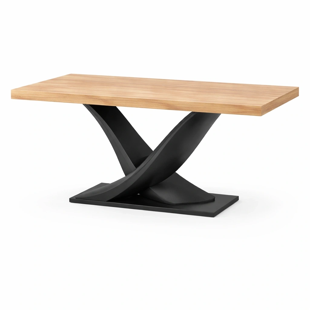 Table  manger rectangulaire avec plateau bois et base centrale design moderne-rovenao