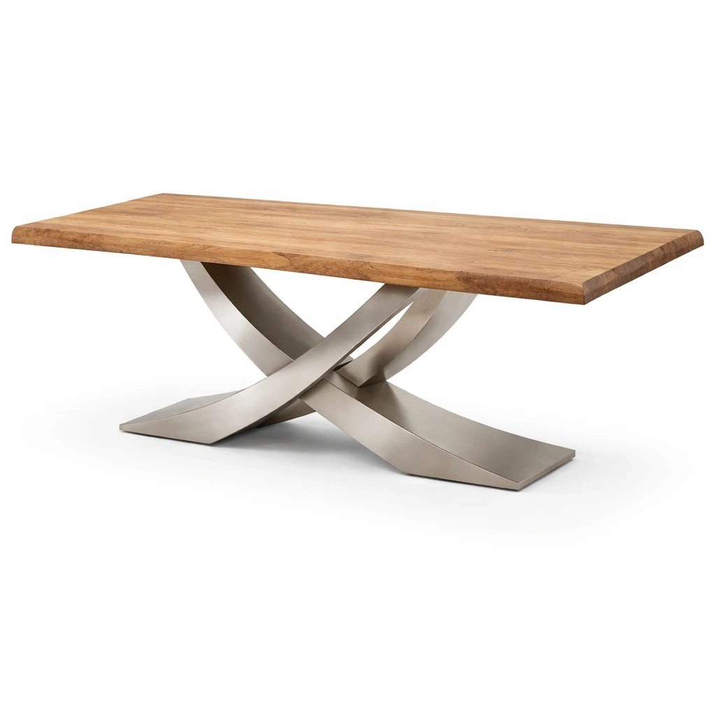 Table  manger rectangulaire avec plateau bois massif et base croise lgante-rovenao