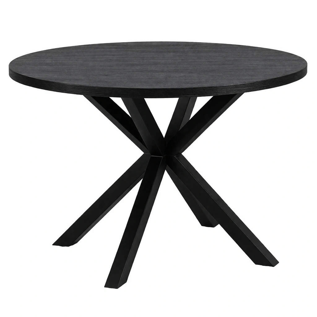 Table  manger ronde avec plateau noir et base croise design contemporain-rovenao