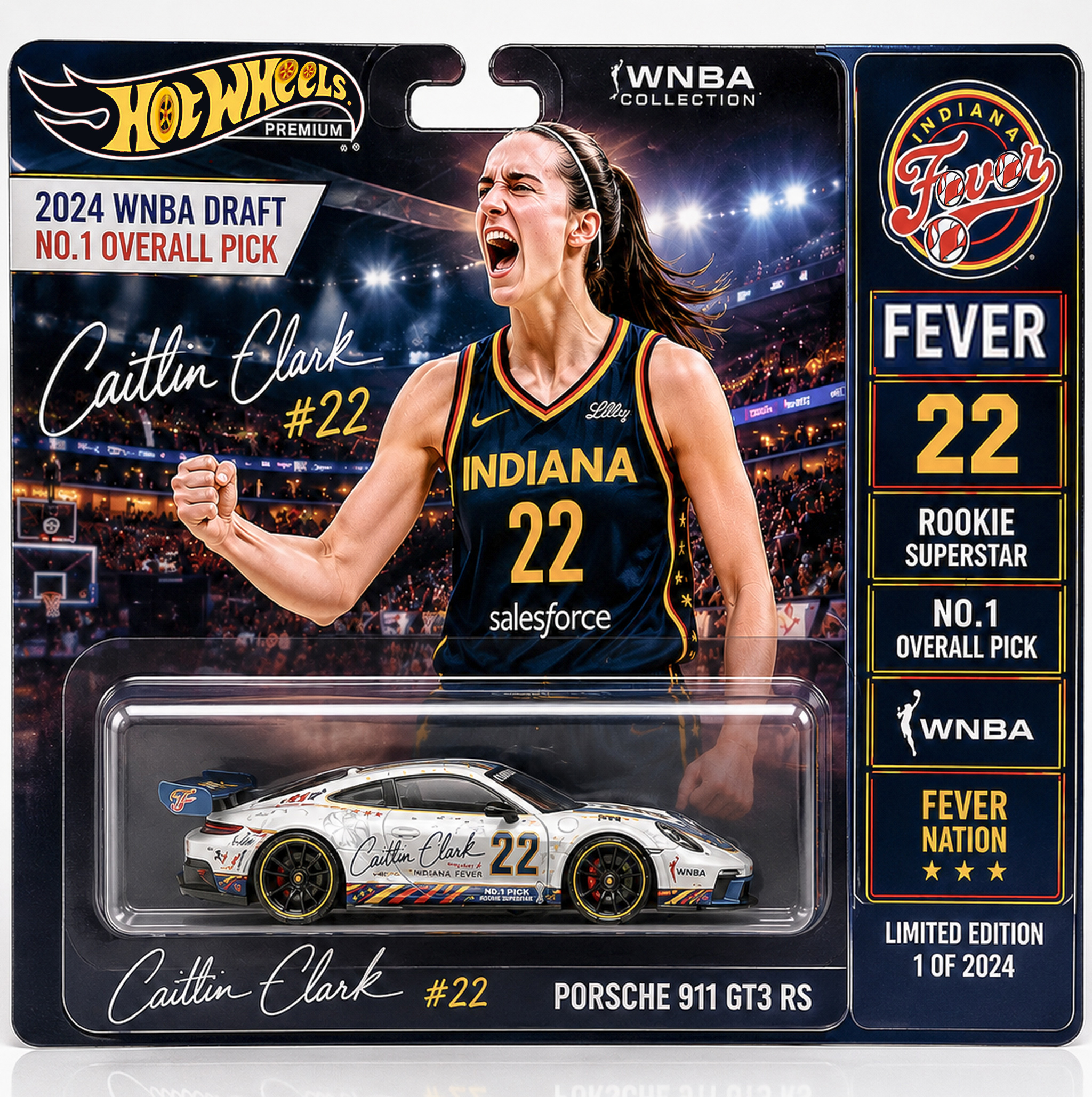 Hot Wheels Caitlin Clark #22 Indiana Fever Porsche 911 GT3 RS Die-Cast Collector Car