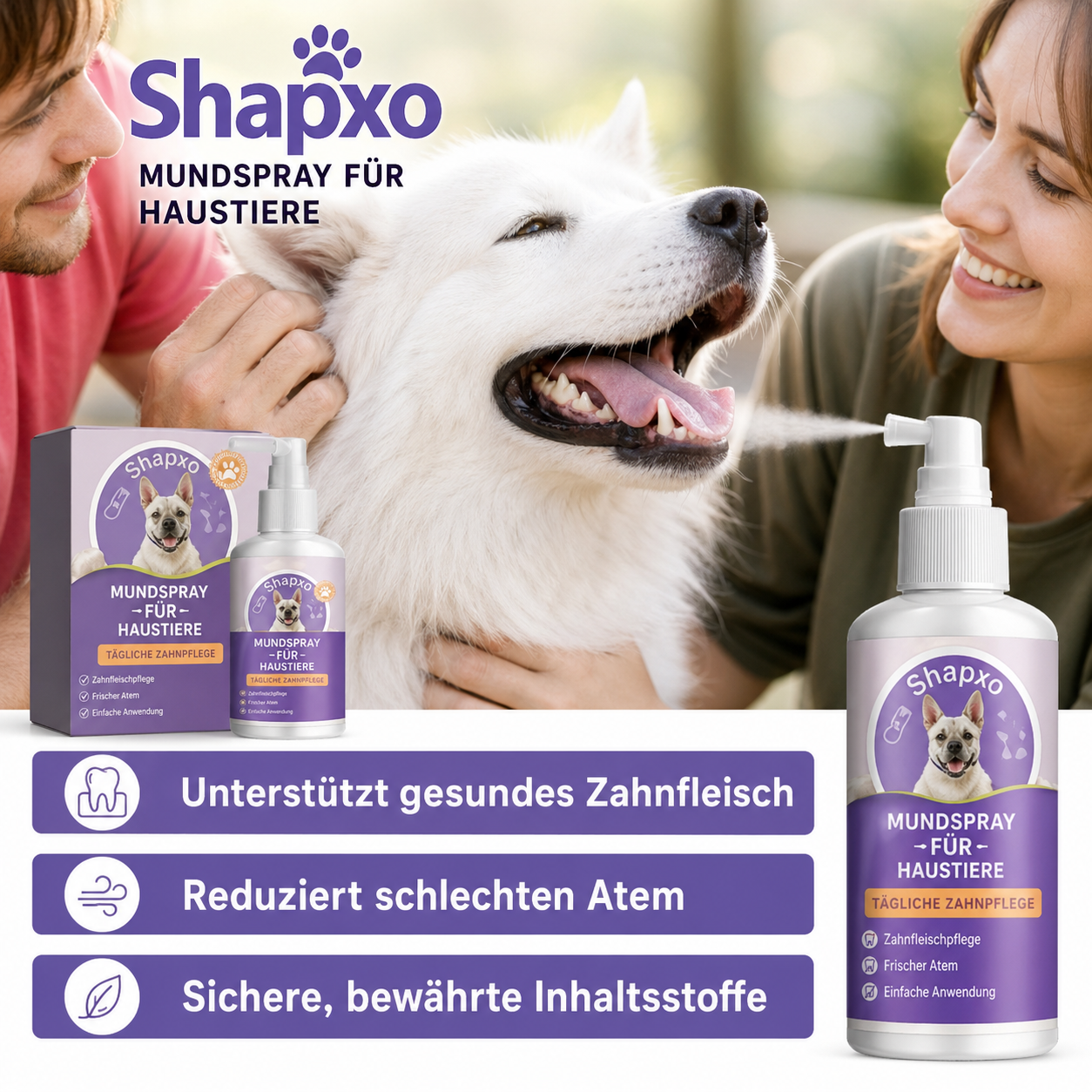 Shapxo™ Petdoir🍃 Zahnpflege-Spray ohne Zähneputzen für Hunde & Katzen ✅ FDA-zugelassen 💨 Frischt den Atem auf 🦷 Hilft, Zahnstein zu reduzieren 🌿 Unterstützt die Regeneration des Zahnfleisches 🦷 Stabilisiert die Zähne