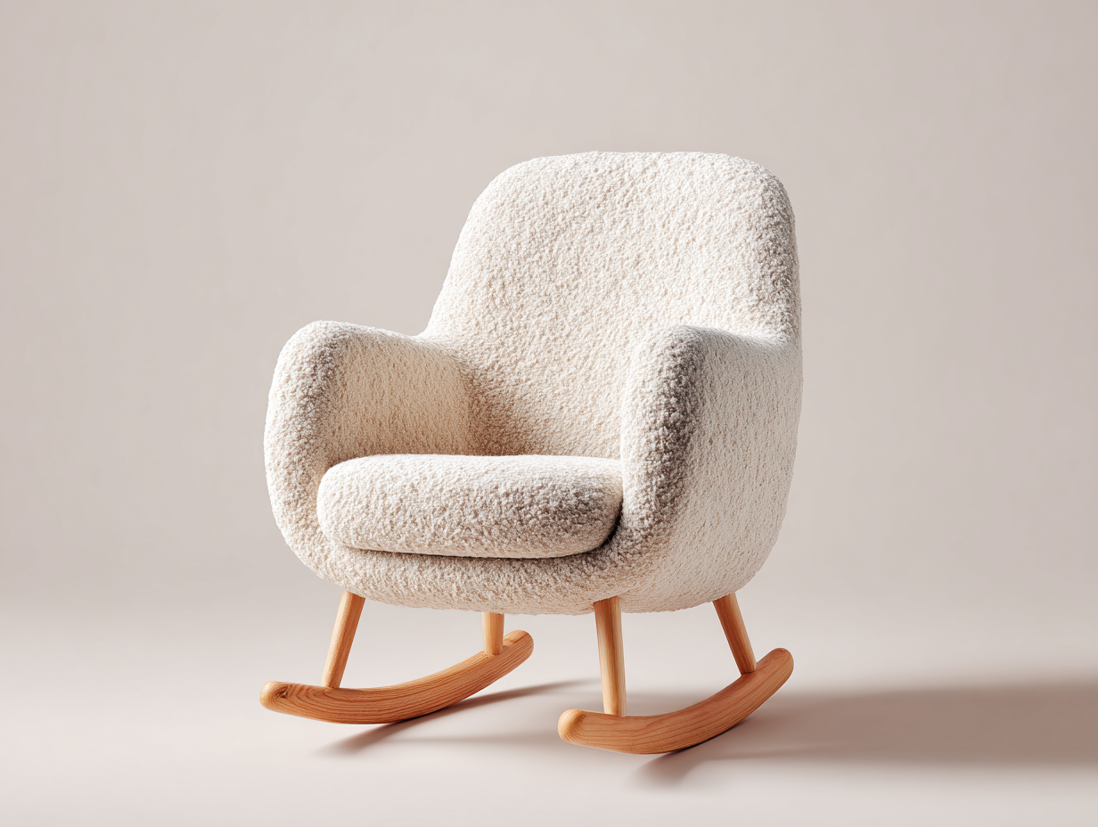 Mecedoras tapizada tela bouclé y base madera 70x85x95 cm beige diseño moderno para sala de estar-Craftmyhub