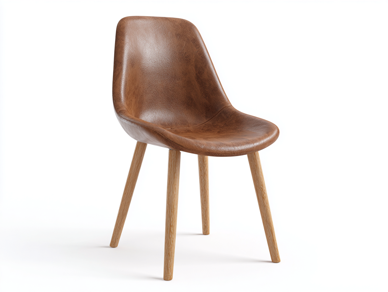 Sillas de comedor asiento cuero sintético y patas madera 48x54x82 cm marrón diseño moderno para comedor-Craftmyhub